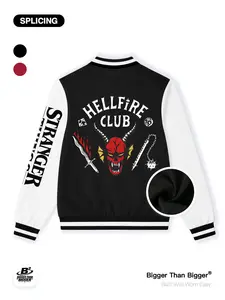 Stranger Things Hellfire Club Graphic Print Baseball Jacket, Casual Breathable, Unisex Sports Wear, Trendy Fashion Coat