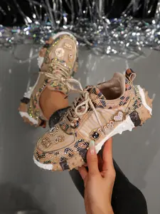 Sweet Cool Style Full Rhinestone New Streetwear Casual Sports Shoes, Fabric Upper, Rubber Sole, All-Season, Low Top, Minimalist Design