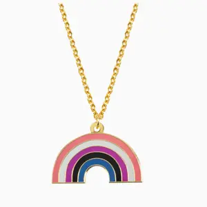 Genderfluid Rainbow Necklace with Colorful Design and Gold Chain