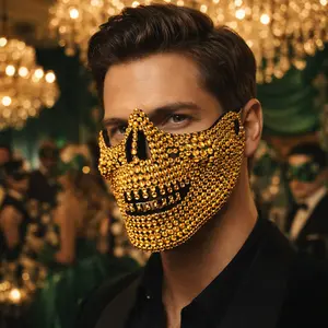 Scary Skeleton Jaw Diamond Mask for Men and Women – DIY Rhinestone-Embellished Ghost Rider-Themed Party Mask for Masquerade Balls and Carnival Parades