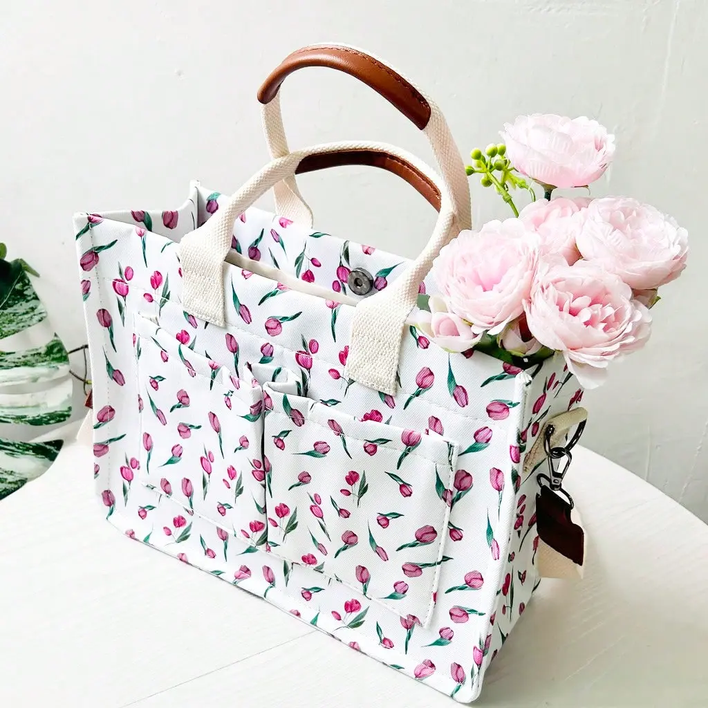 Large Capacity Floral Tote Bag with Kitten Pattern Multi-Functional Canvas Handbag for Commuting Outings School crossbody  purse Women's Segmented Messenger Handbags floral pattern tote bag fits everything bag