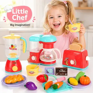Role-Playing Sound & Light Appliance Set, Coffee Maker Blender Toaster Cutter, Gift for Girls Aged 3+, Requires Batteries