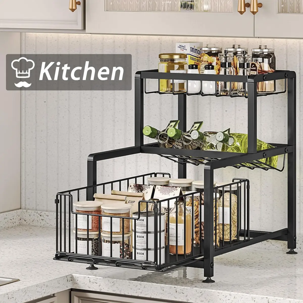Steel 3-Tier Smooth Pull-Out Under Sink Organizer - Sliding Basket Drawer, Space-Saving Storage for Bathroom, Kitchen