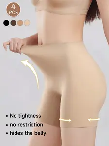 HOTCOM 4-Pack Women's Seamless Boyshorts Panties | Tummy Control Butt Lifting High Waist Shorts, Anti-Exposure Safety Shorts, Ultra Soft Breathable No Show Underwear for Daily/Dresses/Skirts, S-XXL