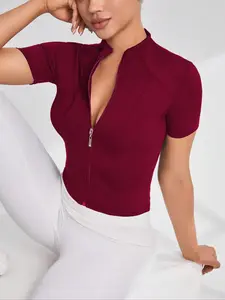 Women's High Neck Short Sleeve Sports Jacket, Slim Fit Fashion Athleisure Style Running Gym Top, Versatile Outdoor Activity Wear, Athletic Jackets, Sports Outerwear, Spring Sports Jacket