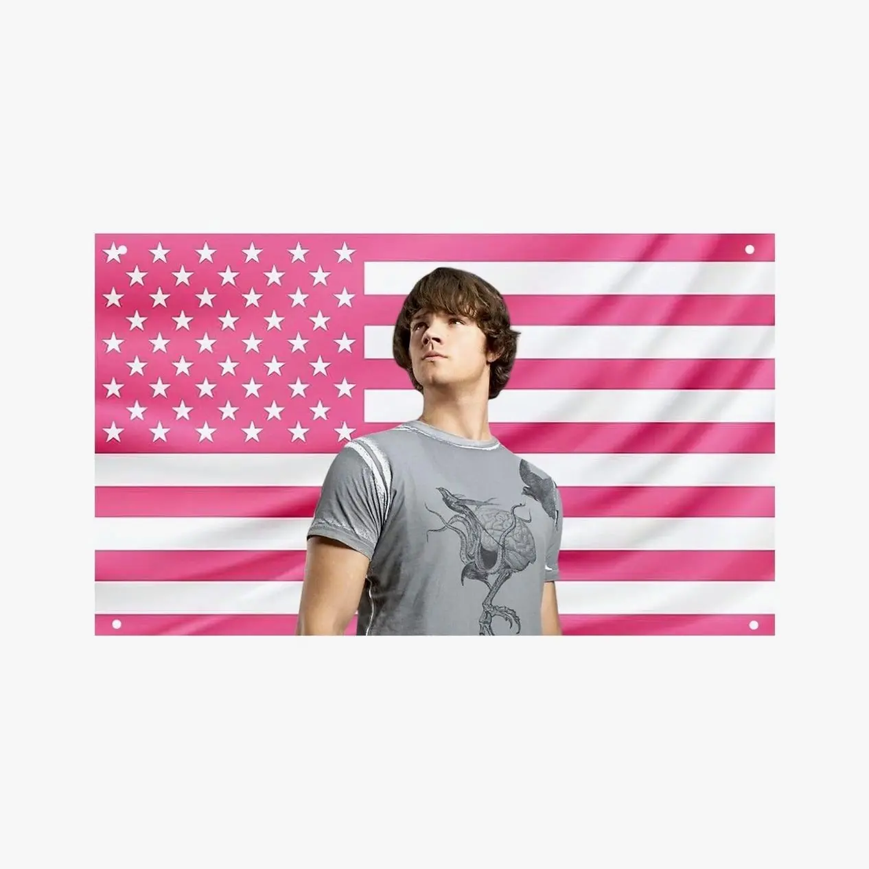 Sam Winchester Pink US Wall Tapestry Flag, Supernatural Wall Art, Hunter Bedroom Decor, TV Fan Banner