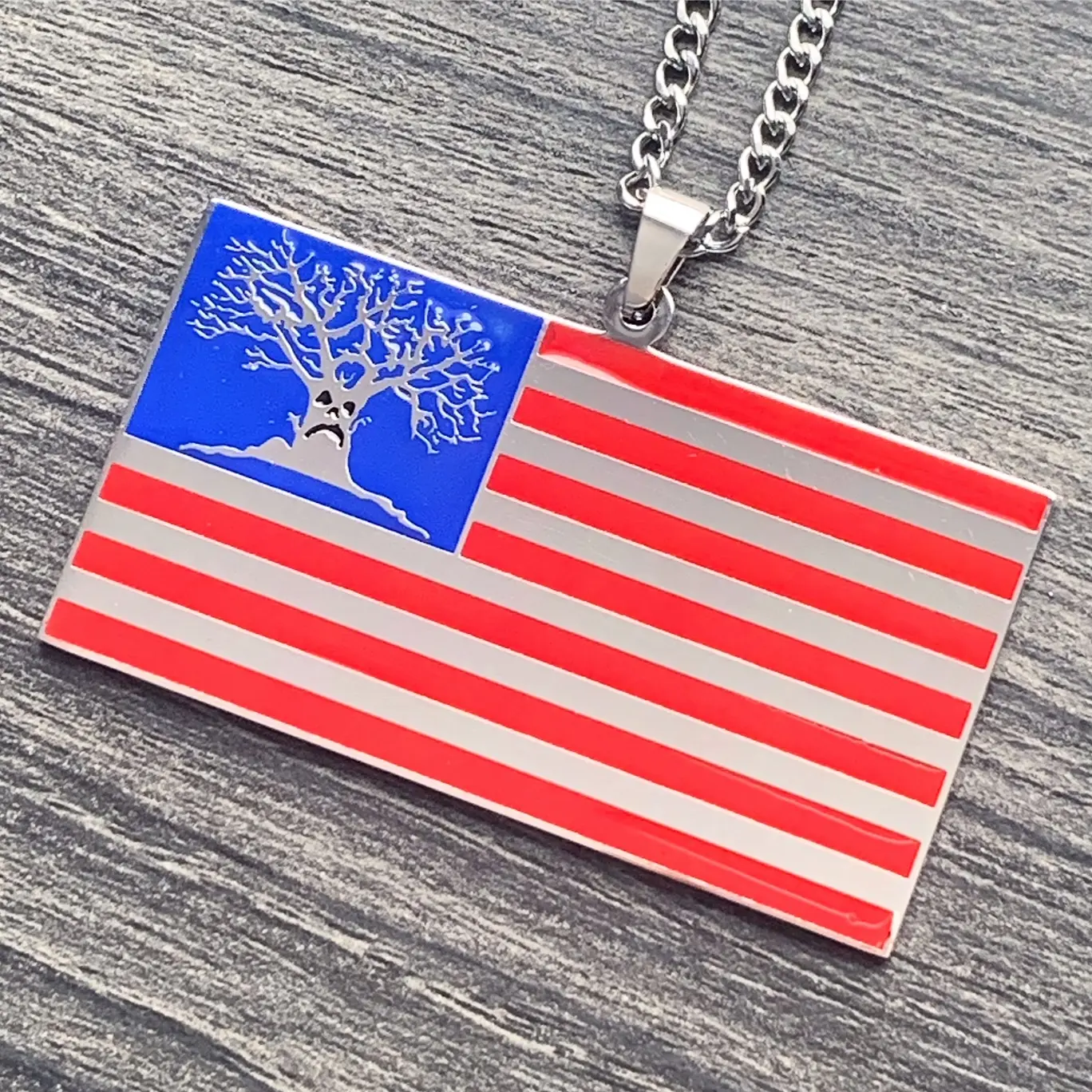Haunted Mound Harold Flag Necklace Stainless Steel Pendant Mirror
