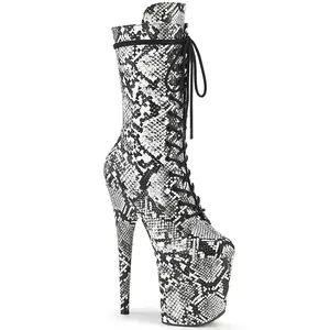 8 Inch Heel FLAMINGO-1050SP Black White Snake Print Platform Boot
