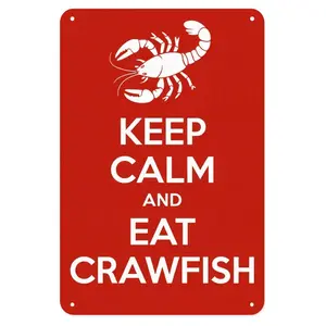 Crawfish Tin Sign, Vintage Southern Metal Sign Print Aesthetic Room Decoration for Home Bedroom Kitchen Bar Coffee Bathroom Indoor Outdoor Wall Decor, 8 X 12 in