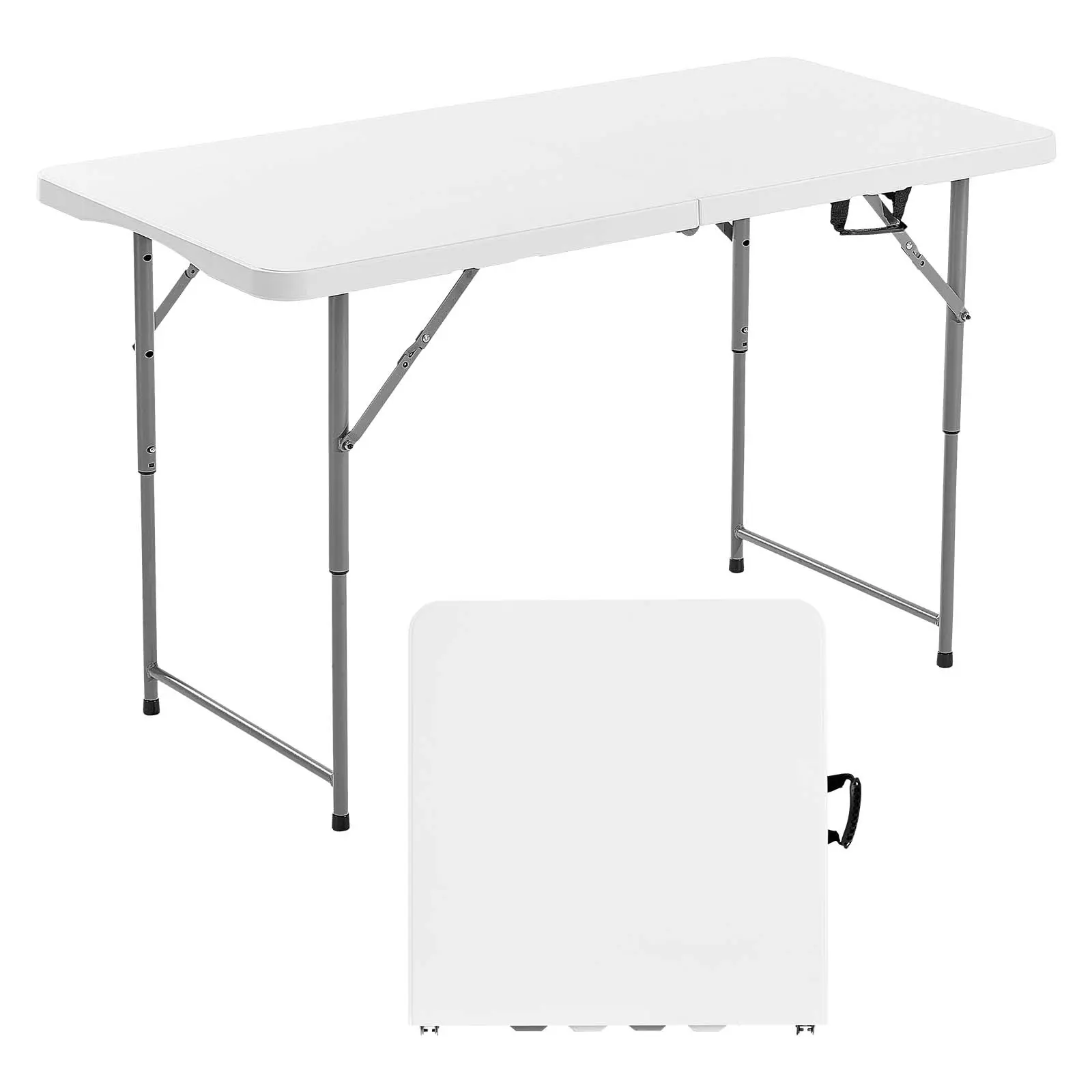 【SummerFinds】VEVOR Folding Table,  4 Ft Heavy Duty Portable Fold-in-Half Utility Table, Indoor Outdoor Plastic Rectangle Table with Adjustable Height and Built in Handle, for Party, Dining, Picnic, Camping, White