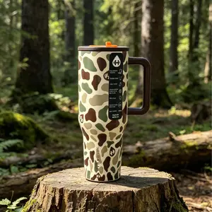 HydroJug 40oz Insulated Camouflage Stainless Steel Tumbler - Leak-Proof, Bottled Water Bottle with Handle, Straw, 24-Hour Cold Retention, Reusable for Car, Hiking, Daily Use (Drinkware, Vacuum Flasks)