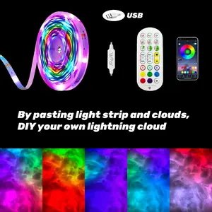 3D Big Cloud Light Kit Music Sync Warm White Multicolor Lightning Changing Strip Light 360 Degree Wireless Remote APP Coolest Decorations For Indoor Home Bedroom-16ft