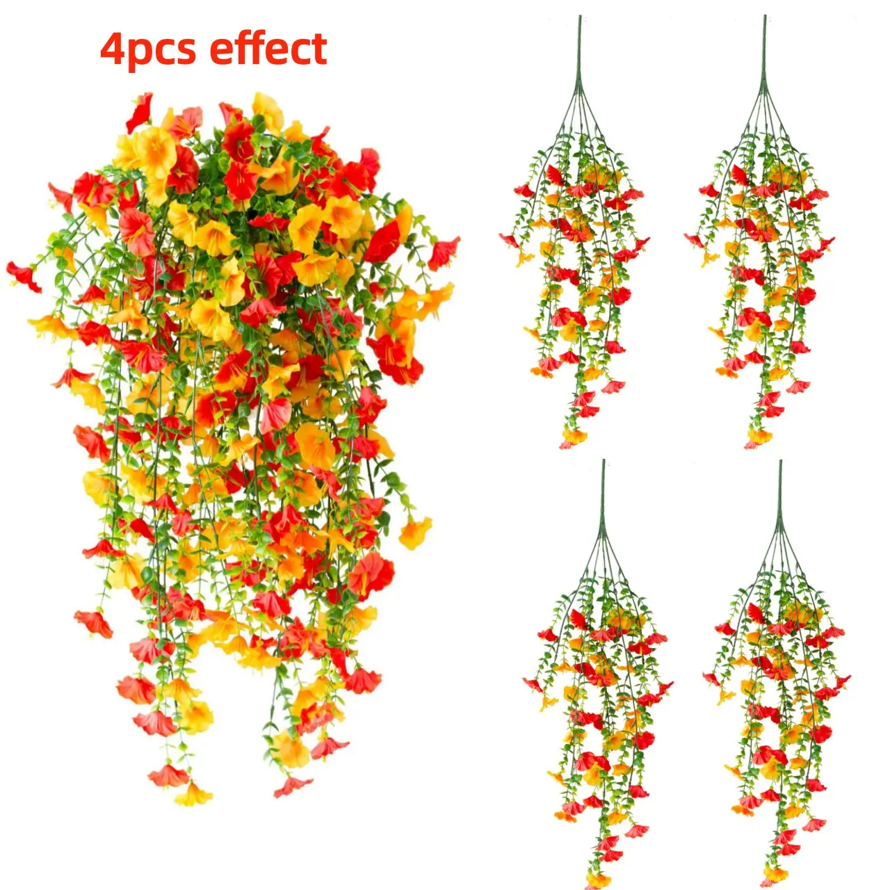 4pcs autumn artificial flowers, Artificial Flower Decorations, Plastic Faux Flowers, Eucalyptus Hanging Flowers, UV Protection Fabric Hanging Flowers, Fake Flower Vine, Suitable for Outdoor, Home & Garden Decoration