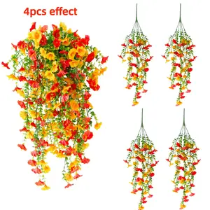4pcs autumn artificial flowers, Decorative Artificial Flowers, Plastic Faux Flowers, Artificial Eucalyptus Hanging Flowers, UV Protection Fabric Hanging Flowers, Fake Flower Vine, Suitable for Outdoor, Home, Office and Garden Decoration
