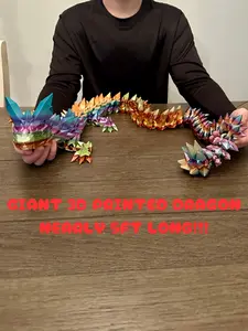 GIANT 3D Printed 58" Crystal RAINBOW Dragon Posable Authorized Cinderwing3D Seller PLA Articulated