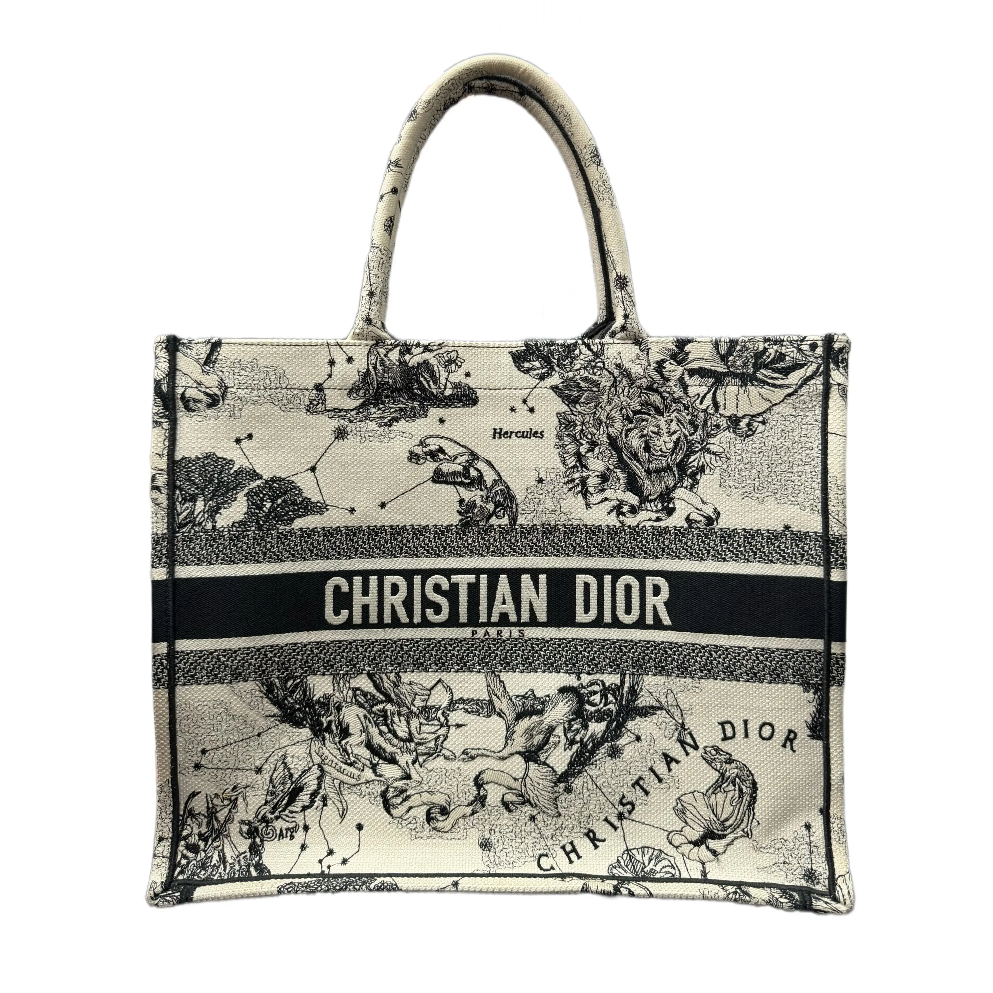 Pre-owned Dior . Tote Bags Christian Large Book Tote Black White Toile de Jouy Canvas Handbag