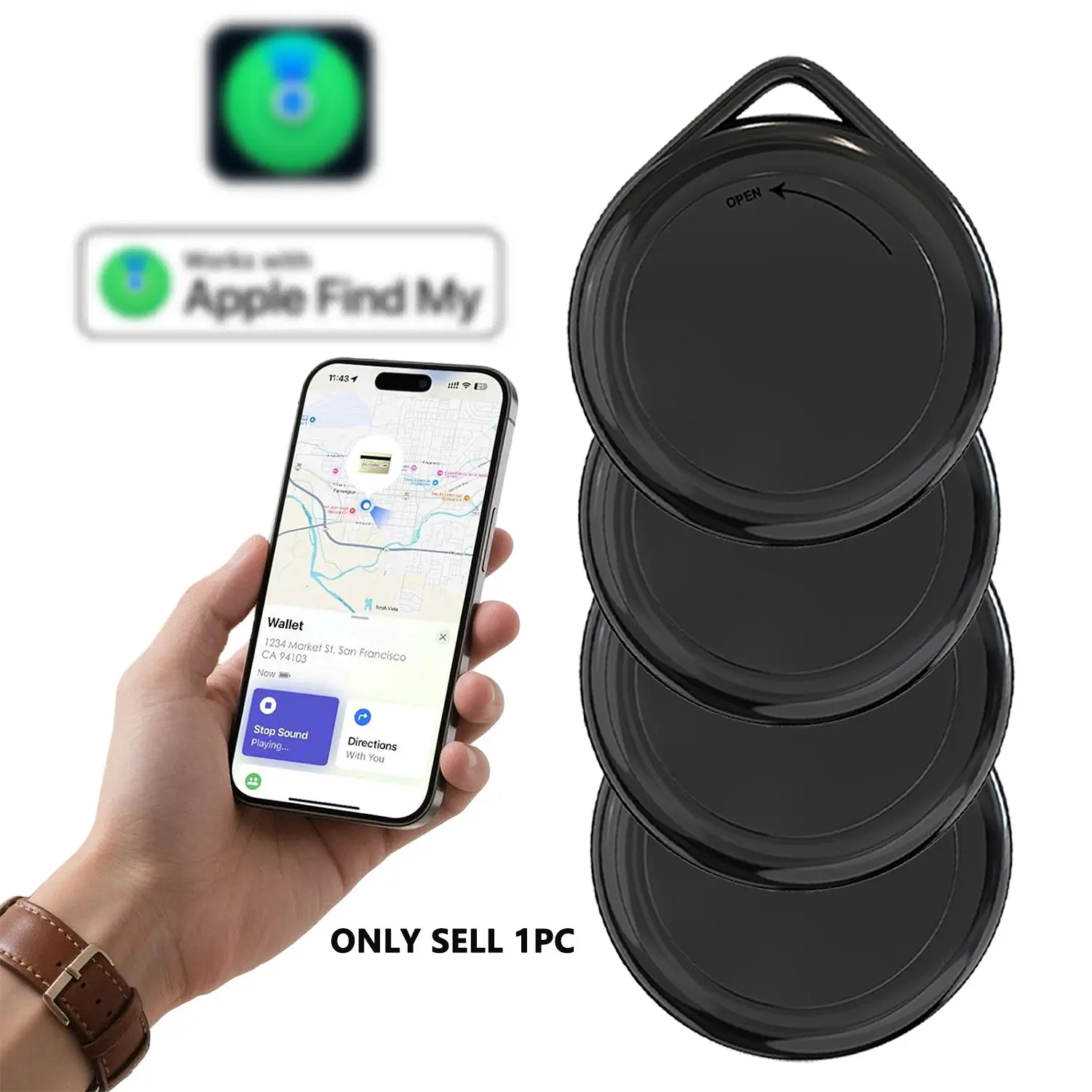 Air Tag Tracker -1/2/4 Pack (2-color：White，Black), Key Finder Works with Apple Find My(iOS only), Smart GPS Tag for Luggage, Bags, Pets-Replacement Battery, wireless Locator