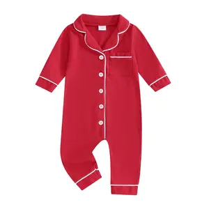 Infant Baby Girl Boy  Pajamas Jumpsuit Button Down Pajama Onesie Christmas Pjs Sleepwear Nightgown