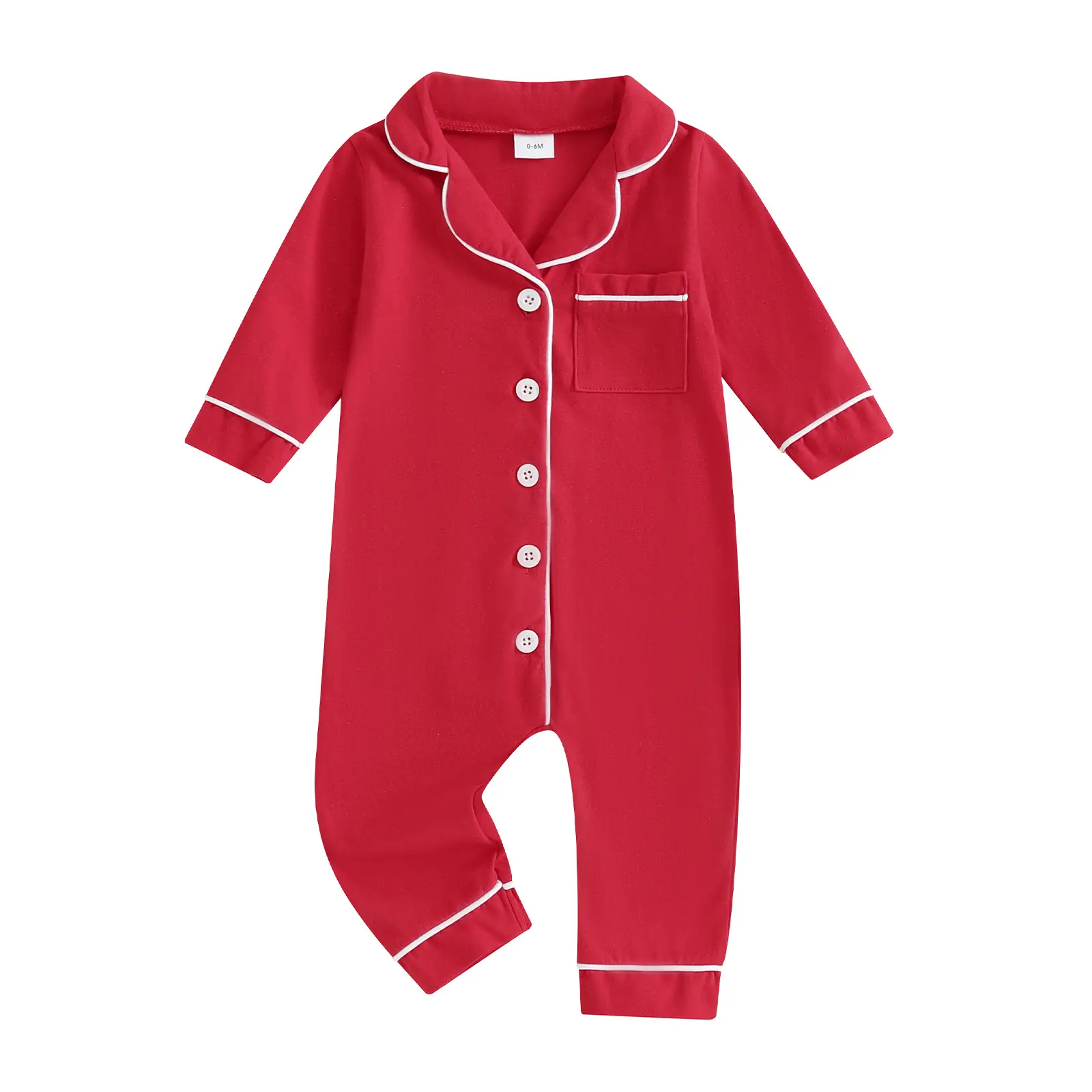 Baby Onesie Pajamas Chritsmas Sleep Romper Long Sleeve Lapel Collar Button Down Jumpsuit Pjs Nightwear