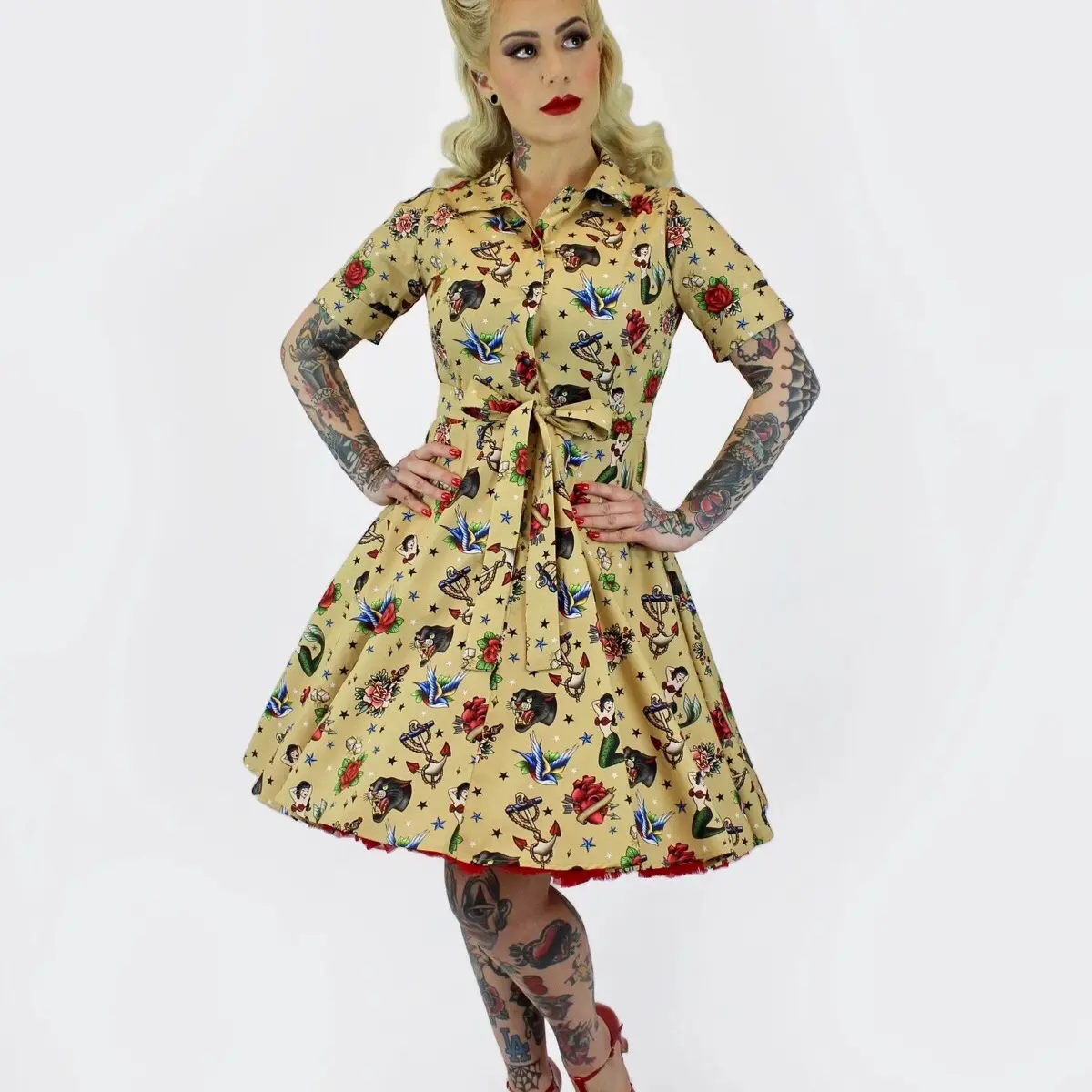 Tattoo Art Vintage Inspired Cotton Dress / Rockabilly Pinup Dress