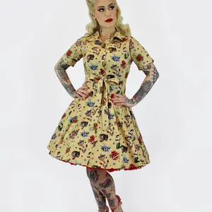 Tattoo Art Vintage Inspired Cotton Dress / Rockabilly Pinup Dress