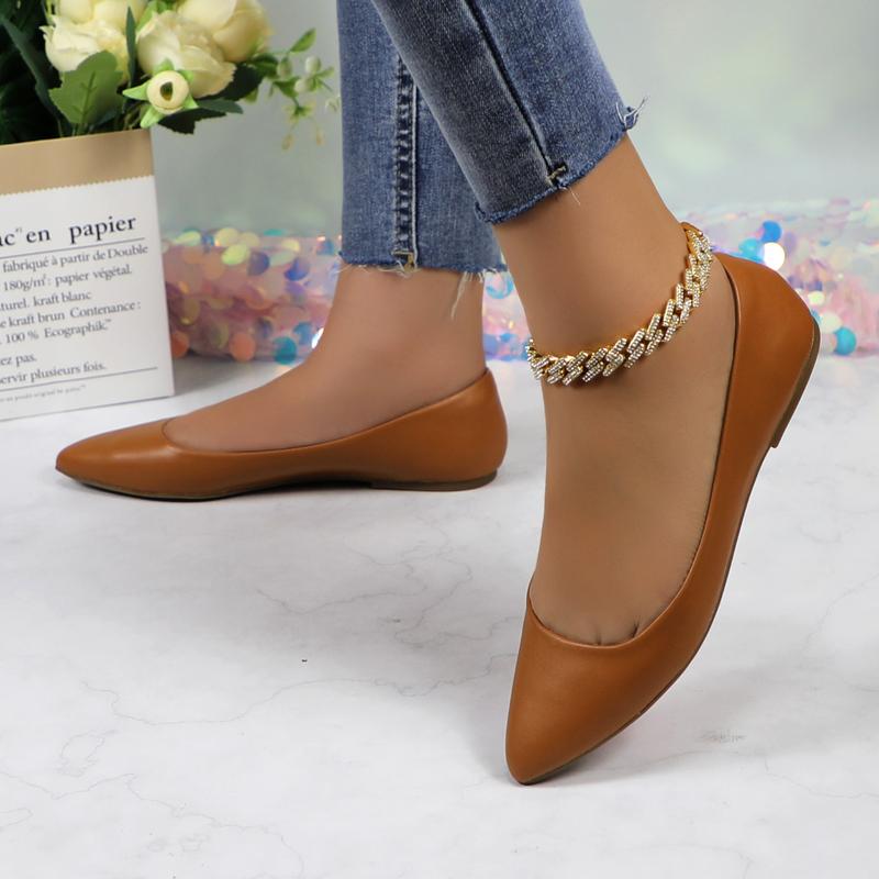 Women's PU Leather Pointed Toe Ballet Flats Solid Color Elegant Breathable Plain Flat Walking Shoes Comfortable Lightweight Non-slip Soft Slip-on Casual Girl Ballerina Footwear for Work Office Daily Wear DB