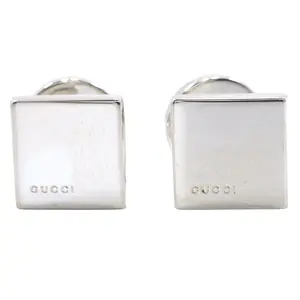 Pre-owned GUCCI Sterling Silver 925 (Ag925) Small Leather Goods Square Logo Silver 925 Cufflinks