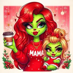 5D DIY Full Drill Round Diamond Painting - Diamond Art Kit with Christmas Elements, Green Skin, Red Hair Mosaic, Canvas - DIY Decorative Painting, Home Wall Decor, Suitable for Halloween and Christmas, Birthday and Anniversary Gifts