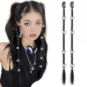 HMD Colored Hair Extensions 20inch Clip in Braids Hair Extensions 2pcs Baby Braids Clip in Hair Synthetic Braided Hairpiece for Kids Girls Women