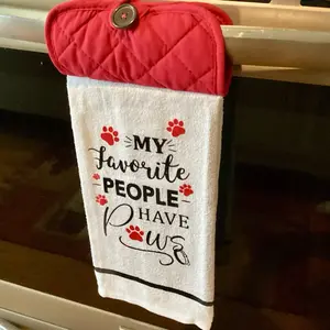 Kitchen Pet Potholder Towels with Button Closure Cotton Non-Slip Towel - My Favorite People Have Paws Design