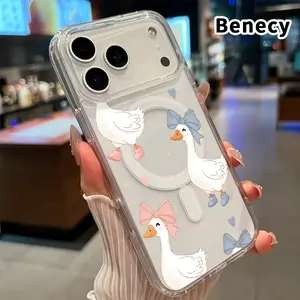Magnetic Soft Case for iPhone 17 16  Pro Max Plus 15 14 13 12 11 Air E Charming Goose Dream Pattern Anti-Yellowing Shockproof ultra-thin Silicone Crystal Transparent Acrylic Large Hole Cover Supports Wireless Charging