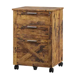 Secure 3-Drawer Wood File Cabinet with Lock – Mobile Under Desk Filing Cabinet, Compact Storage Organizer, Fits Letter/Legal/A4, Rolling Cabinet with Wheels – Brown/White/Black