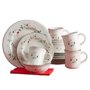 5072007 Winterberry Holiday 16 Piece Dinnerware Set, Service for 4, White