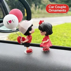 Fashionable Summer Cute Couple Statue Car Ornament Cartoon Couple Decorative Statue for Car Interior Decor Boyfriend Gift Durable Material Compact Size Perfect for Dashboard Console accessory resin figure