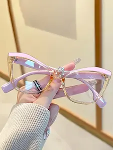 Fashion Versatile Flat Lens Outdoor Casual Anti-Blue Light Glasses, Metal Frame, Plain Pattern, All Seasons, Fda Registered