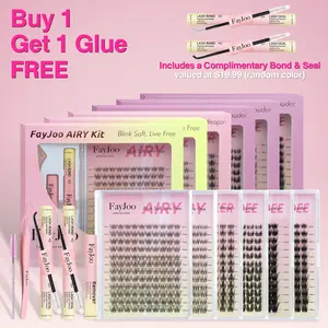 (Buy 1 Get 1 Glue FREE) FayJoo Natural & Manga & Volume Lash CLusters Kit, Easy DIY At-Home Eyelash Extension  Cosmetic Set with Waterproof Gentle Lash Bond, Seal, Tweezers & Remover, Long-Lasting Up to 7 Days, Beauty Makeup Gift for Girls