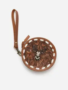 Tooled Leather Deer Wristlet