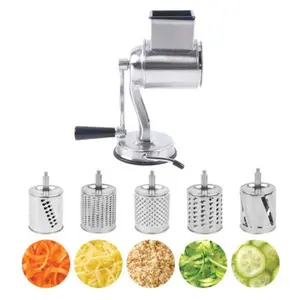 Stainless Steel Rotary Cheese Grater & Hand Drum Slicer. Multifunctional kitchen tool. Equipped with crank for ease. Utensils Blade