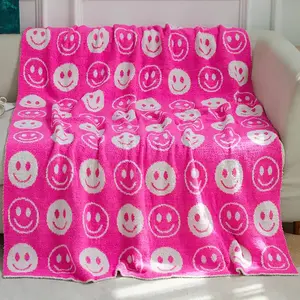 PacificPlex Plush Reversible Soft Preppy Smiley Face Throw Blanket 50 x 60