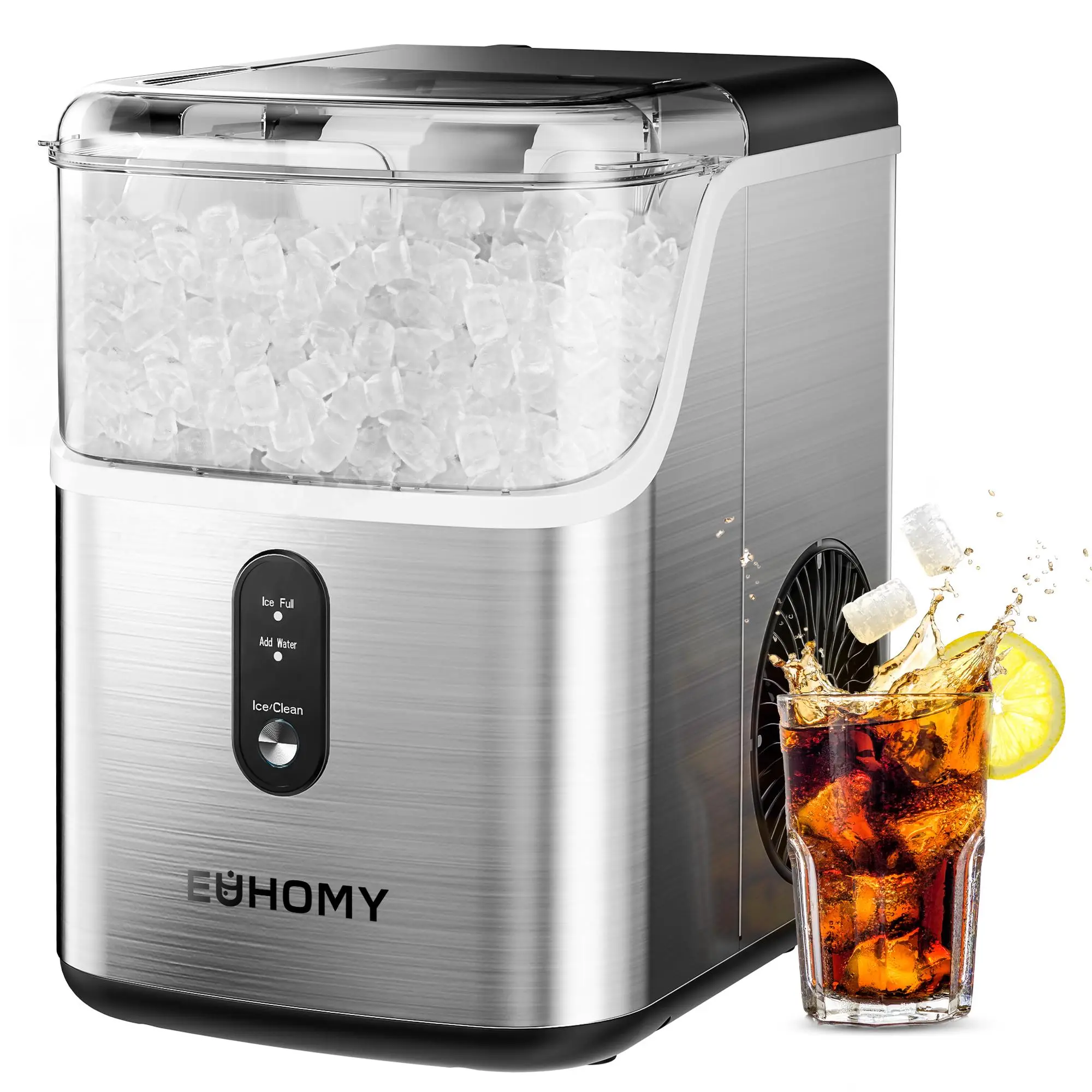 EUHOMY Nugget Ice Makers Countertop, Pebble Ice Maker Machine with 35lbs/24H&33lbs/24H Soft Ice, Self-Cleaning Sonic Ice Maker with Ice Scoop&Basket,