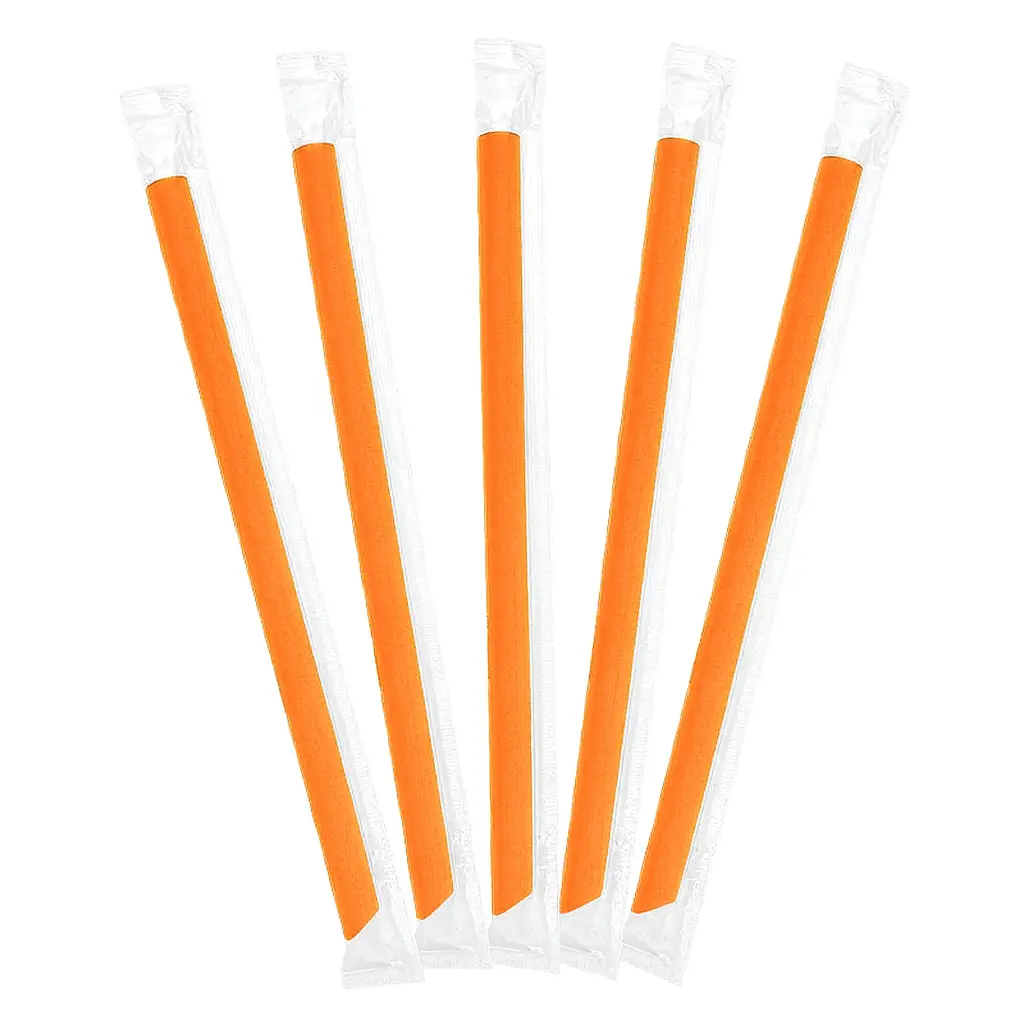 CCF Individually Wrapped PP Plastic Jumbo Drink Straws - Orange L9" 12MM BOBA Straw - 2000 pieces/case