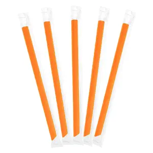 CCF Individually Wrapped PP Plastic Jumbo Drink Straws - Orange L9" 12MM BOBA Straw - 2000 pieces/case