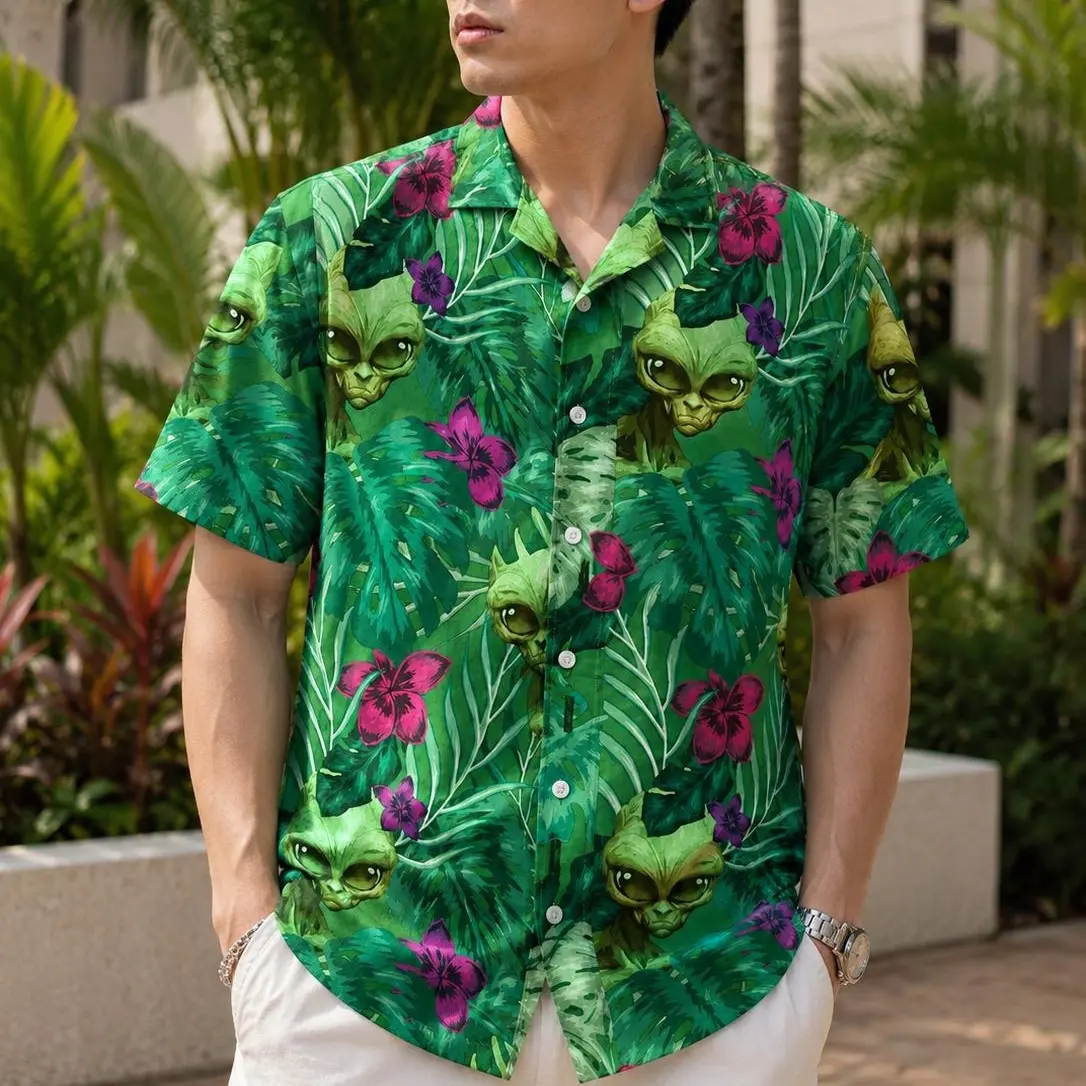 Cal Hampton Alien Tropical Hawaiian Shirt - GTA 6 Grand Theft Auto VI Breathable Casual Beach Button-Down for Summer Vacation & Parties - Sizes S to 5XL, Multicolor - SummerVibes - TikTokFashion