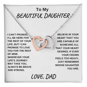 Interlocking Hearts Necklace with Message From Dad to His Beautiful Daughter