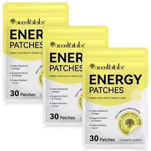 3-Pack (90 Patches)Acentiallabs Daily Energy Patches  - Transdermal Caffeine, Red Ginseng & Vitamin B12 for All-Day Focus & Natural Energy*, Vegan, Cruelty-Free, Portable & Easy-to-Use, 3-Month Supply