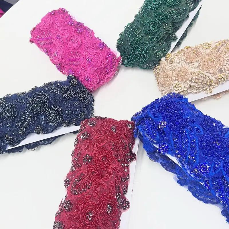 Beaded lace fabric trims-sold by yards