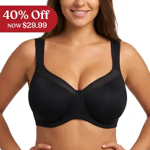 HSIA Alina Breathable Unlined Full Coverage Underwire Bra Plus Size Supportive Adjustable Multiway Convertible Strap Comfort Fit T-Shirt Style