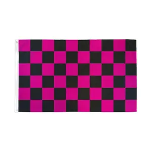 Pink & Black Checkered Flag Banner, 2x3ft Polyester, Bold Colors Print, Dye-Subbed, Festive Event Backdrop for Home & Party Supplies