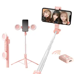 6-in-1 Selfie Tripod with Dual Light & Multi-functional Stick 360° Rotating Phone Holder Wireless Remote Control Travel Tripod for Smartphone Live Streaming Video Blogging Photography