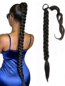 Women's Long Braided Ponytail Extension, Straight Wrap-around Design, Natural Soft Synthetic Hair, Perfect for Halloween & Christmas Gifts, Synthetic Braiding Hair